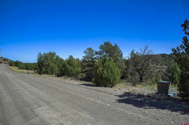 a view of a road with a building in the background