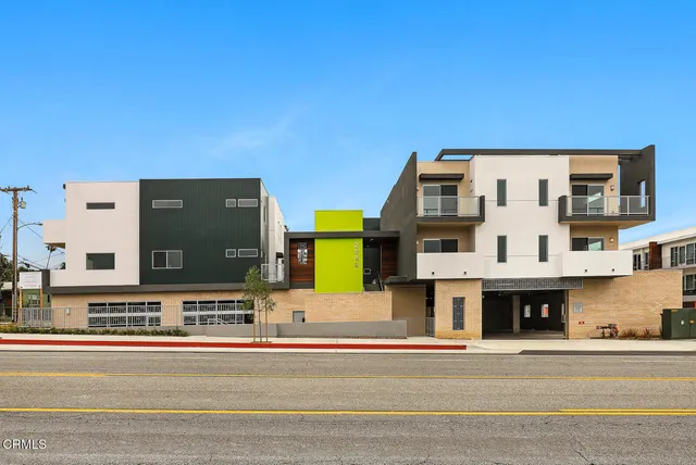 a view of a building and a street