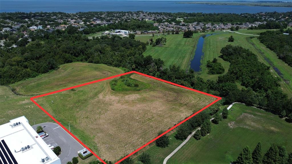 an aerial view of a backyard