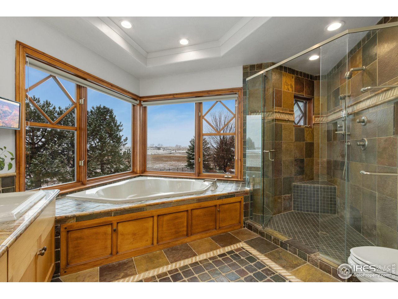 8467 Golden Eagle Road Fort Collins, CO 80528 - Photo 24 of 40 a bathroom with a tub a sink and a large mirror