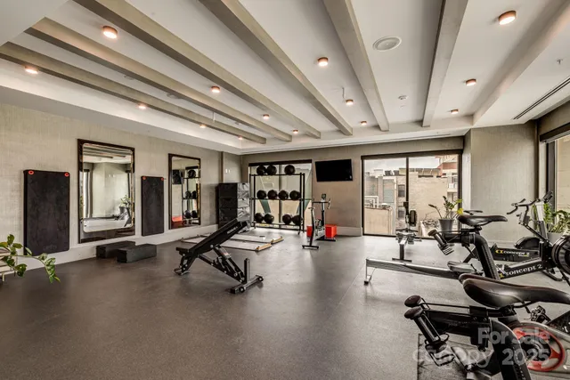 a view of a room with gym equipment