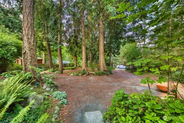 a backyard of a house with lots of green space