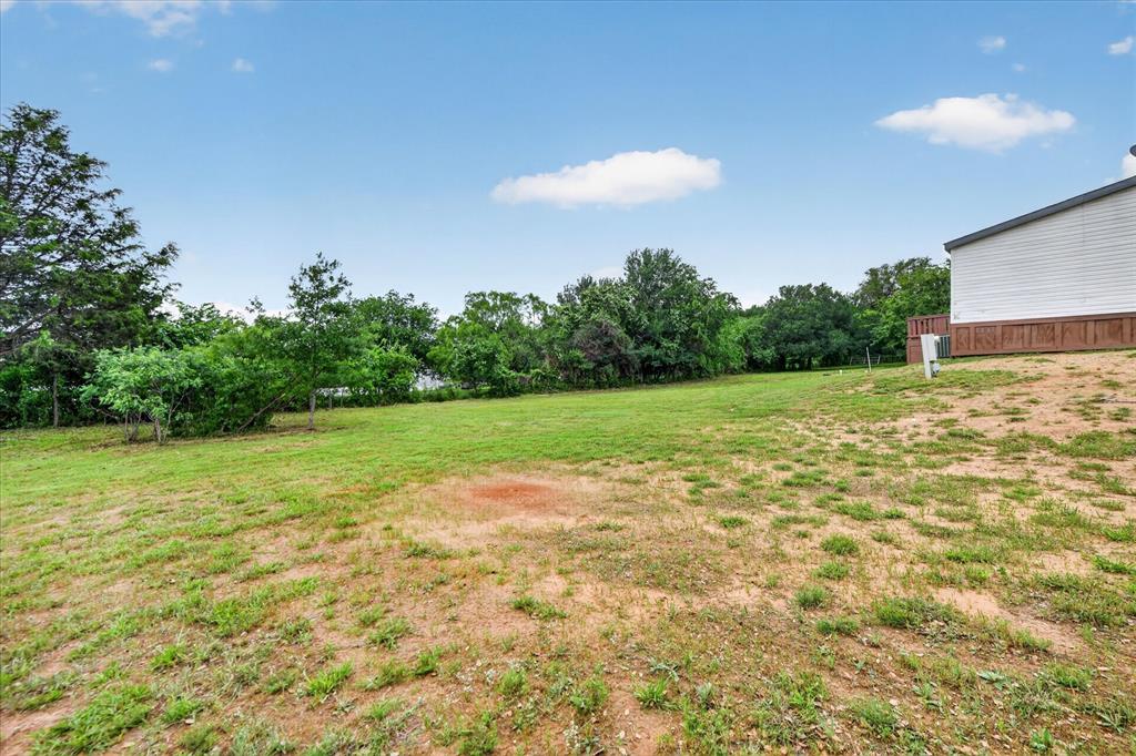 134 Classic Country Court Springtown, TX 76082 - Photo 33 of 35 Expansive outdoor space featuring a large grassy area, mature trees along the perimeter, and a partial view of the property's exterior siding