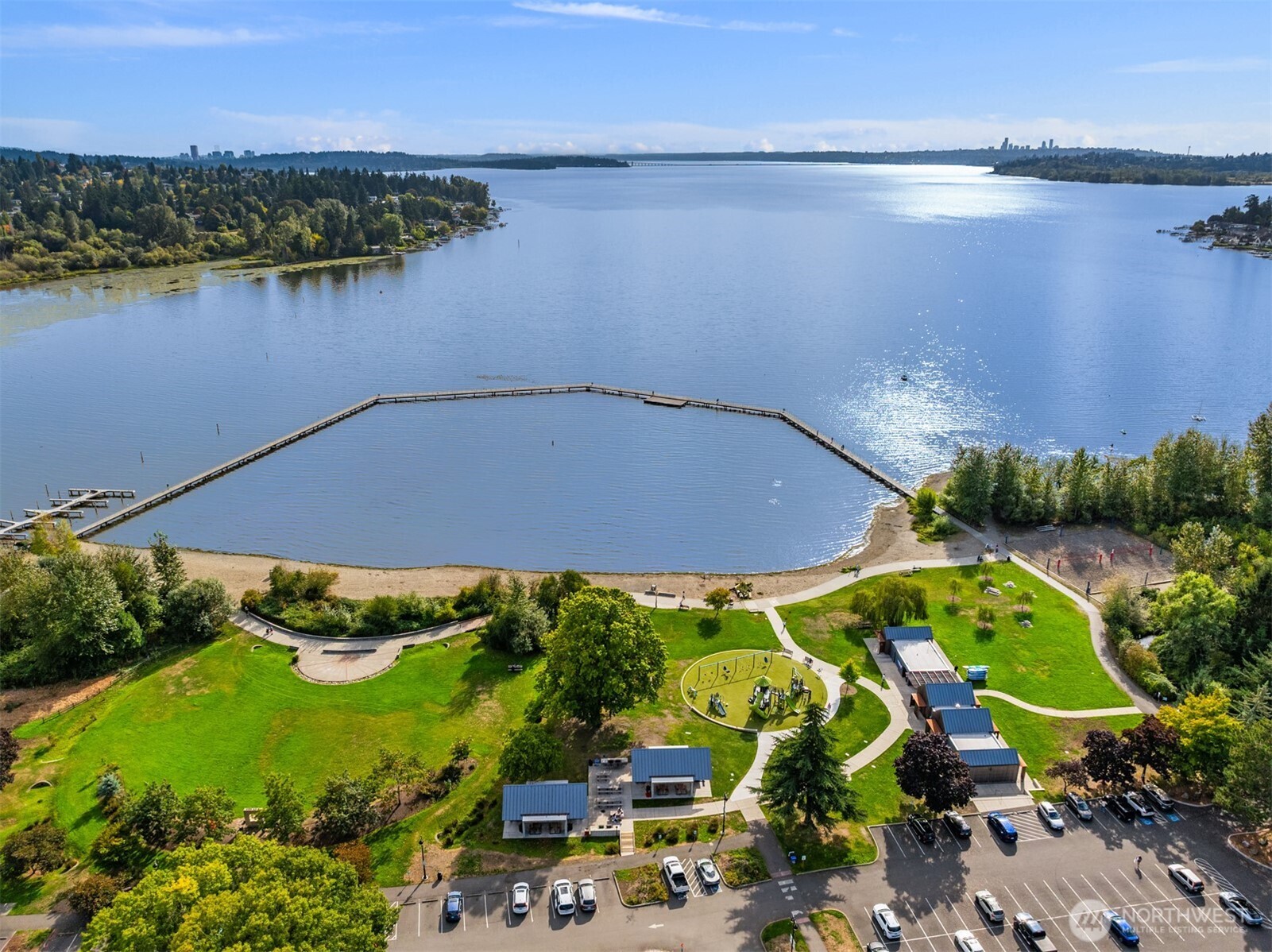 12014 98th Avenue Northeast, Unit 101 Kirkland, WA 98034 - Photo 28 of 33 an aerial view of a house with a lake view