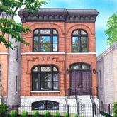 a front view of a building with a yard