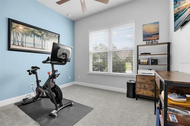 a view of a workspace with gym equipment