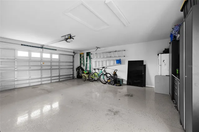 a view of a garage with furniture