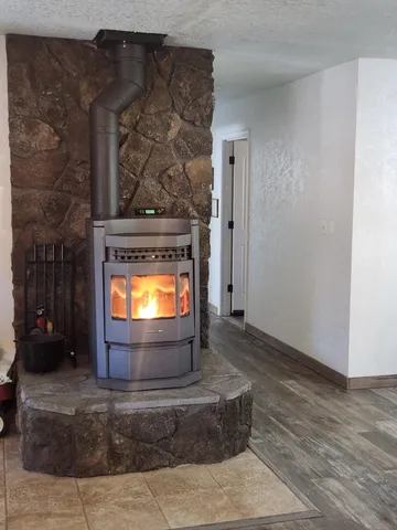 a view of a fireplace in a room