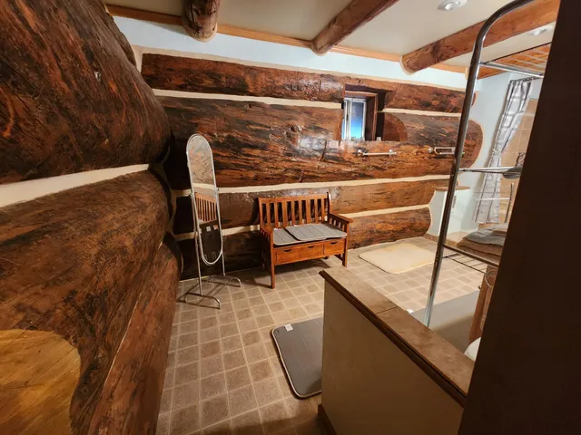 a bathroom with a bathtub