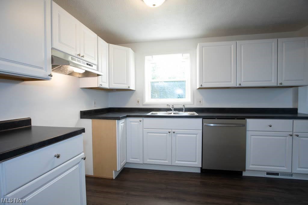 2310 Rockefeller Road Wickliffe, OH 44092 - Photo 10 of 35 Kitchen with sink, white cabinetry, dark hardwood flooring, and dishwasher