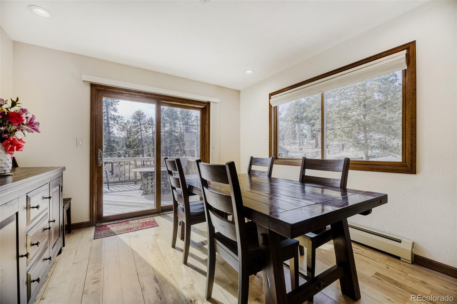 5000 Elizabeth Lane Evergreen, CO 80439 - Photo 11 of 30 a view of a dining room with furniture and wooden floor