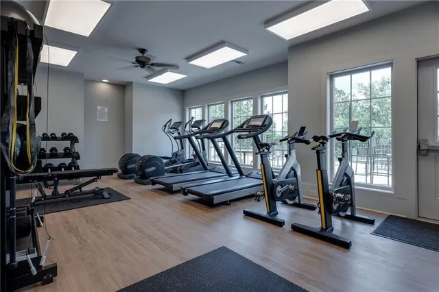a view of a room with gym equipment