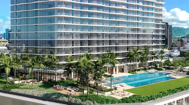 a view of a backyard with plants and outdoor seating