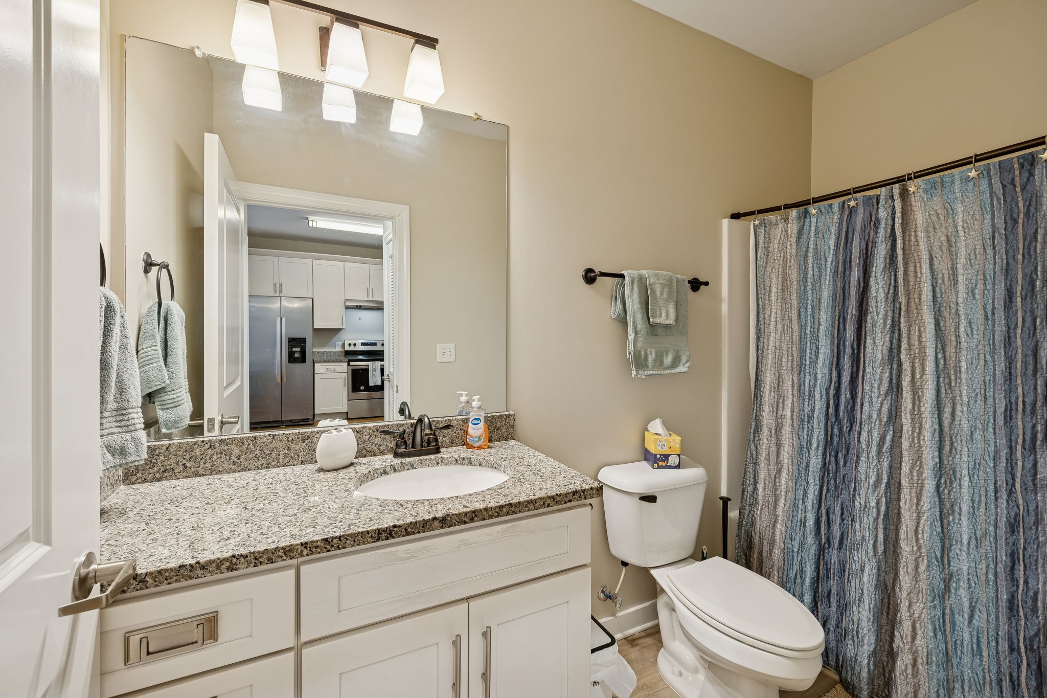 1319 West Main Street, Unit 303 Franklin, TN 37064 - Photo 9 of 23 a bathroom with a granite countertop toilet a sink and a mirror