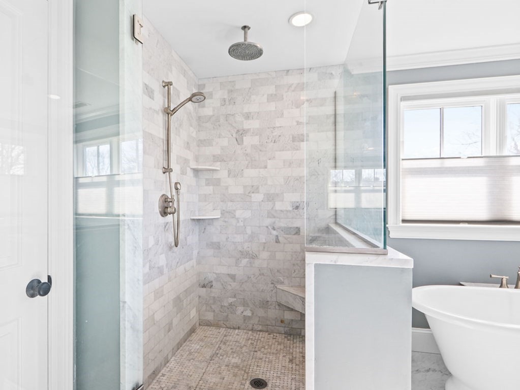 78 Mayflower Road Needham, MA 02492 - Photo 19 of 30 a bathroom with a shower a toilet and sink