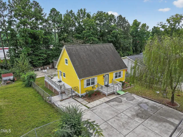 an aerial view of a house