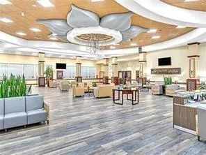 a palm tree sitting in front of a house with a yard