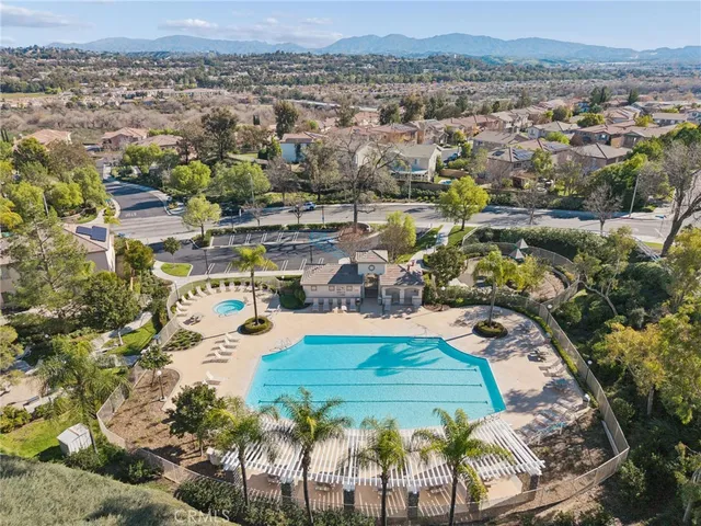 an aerial view of a house with a outdoor space