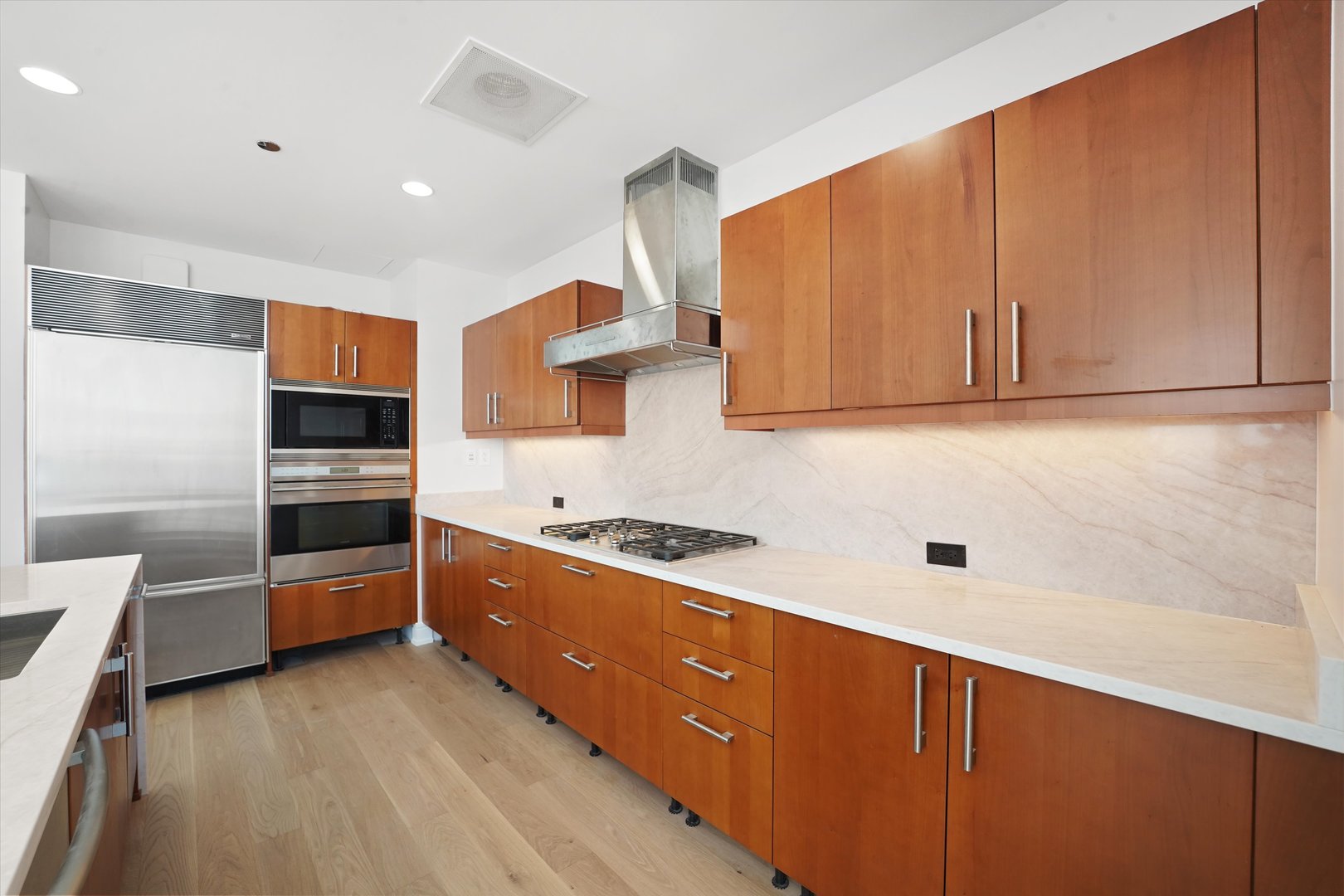 401 North Wabash Avenue, Unit 81F Chicago, IL 60611 - Photo 3 of 16 a kitchen with stainless steel appliances granite countertop a refrigerator and a stove top oven