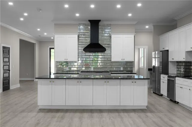 a view of a porch with a wooden floor