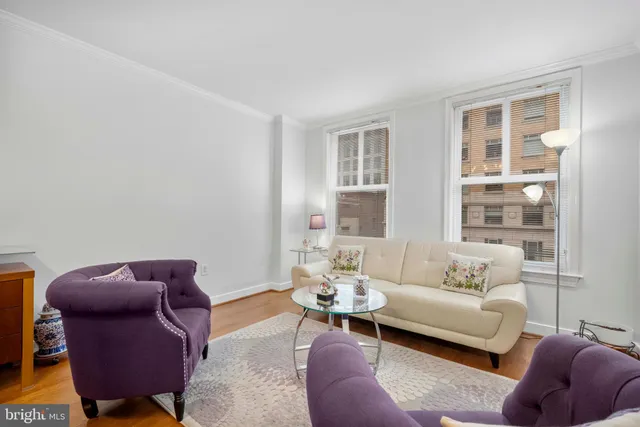 a living room with furniture and windows