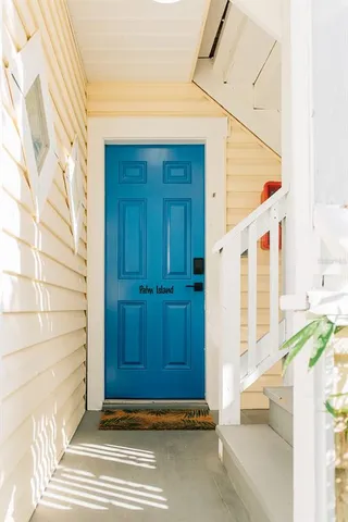a view of yard with seating space and trees