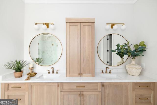2701 Conns Creek Road, Unit 40 Ball Ground, GA 30107 - Photo 10 of 16 a bathroom with a sink a mirror and a potted plant