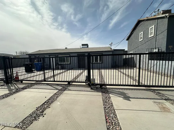 a view of a black gate