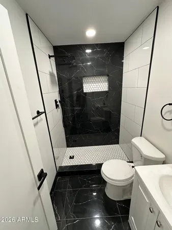 a bathroom with a toilet a sink and a shower