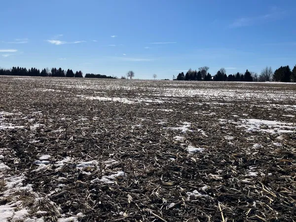 a view of a large body of water with a building in background