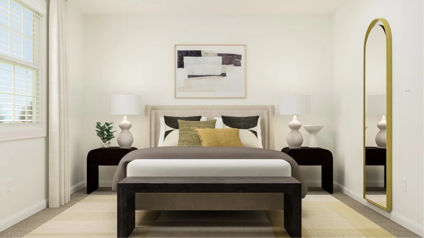 18005 Prairie Falcon Way Pflugerville, TX 78660 - Photo 16 of 23 a bedroom with a bed lamp and a potted plant