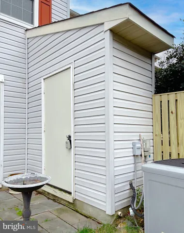 a view of a porch with a door