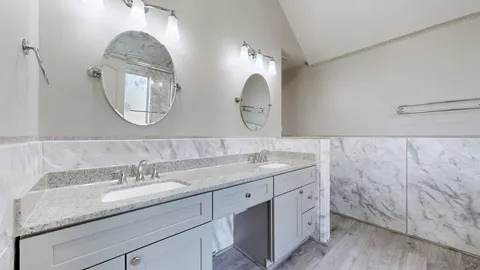 a bathroom with a bathtub