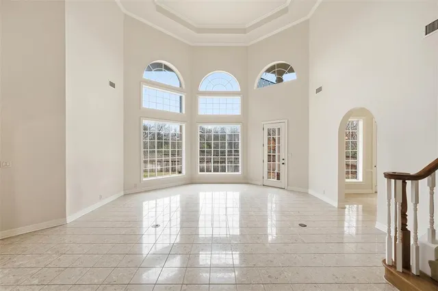 a view of a room with windows