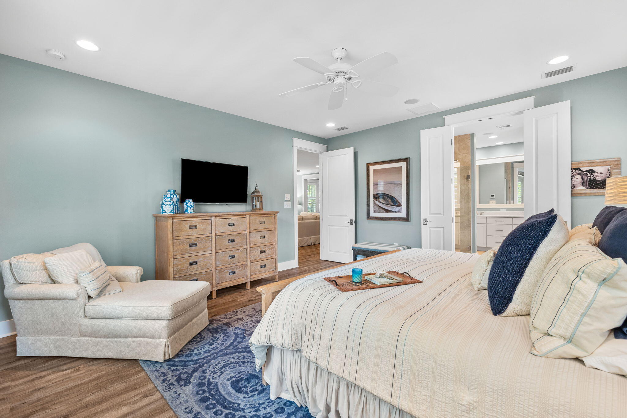 227 Jack Knife Drive Inlet Beach, FL 32461 - Photo 31 of 54 a bedroom with a bed a couch and dresser