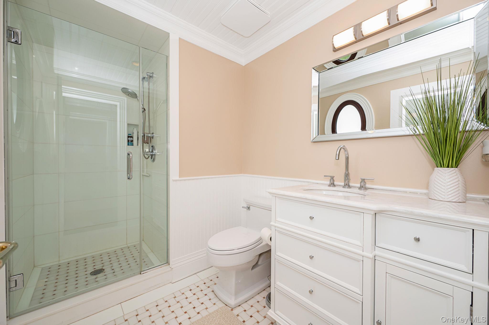 717 A Short Beach Road St. James, NY 11780 - Photo 47 of 50 a bathroom with a granite countertop sink a toilet and shower