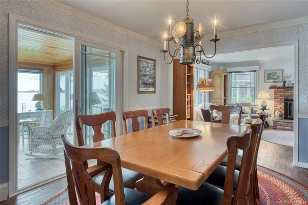 a view of a dining room and livingroom view