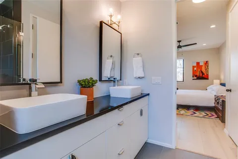 a bathroom with a sink double vanity