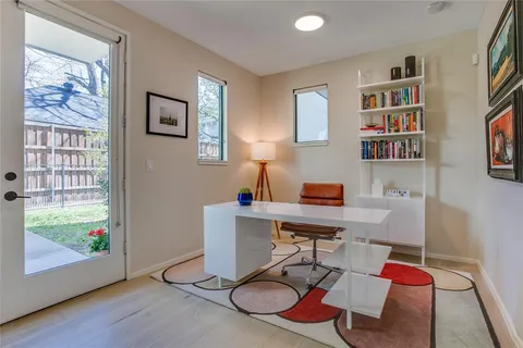 a workspace with furniture