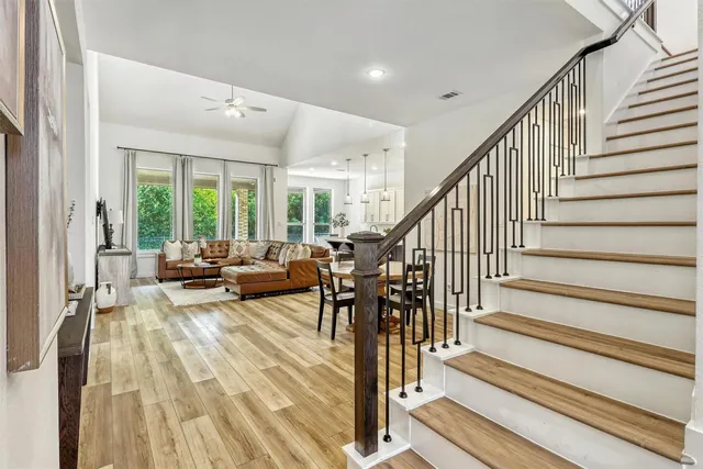a view of a living room and entryway