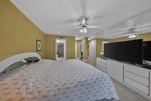 a bedroom with a large bed and a flat screen tv