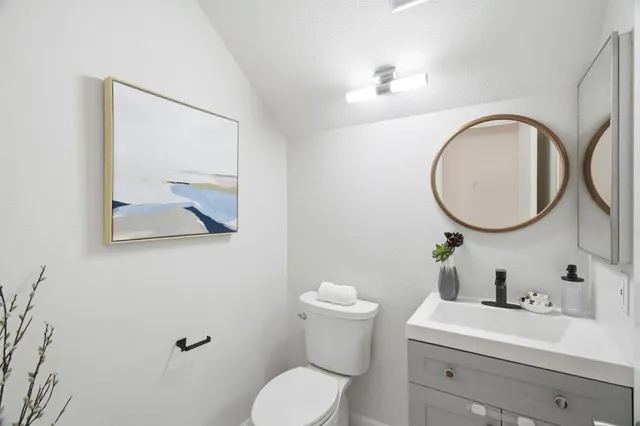 a bathroom with a toilet a sink and mirror