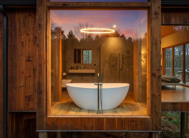 a view of a bathtub in a room