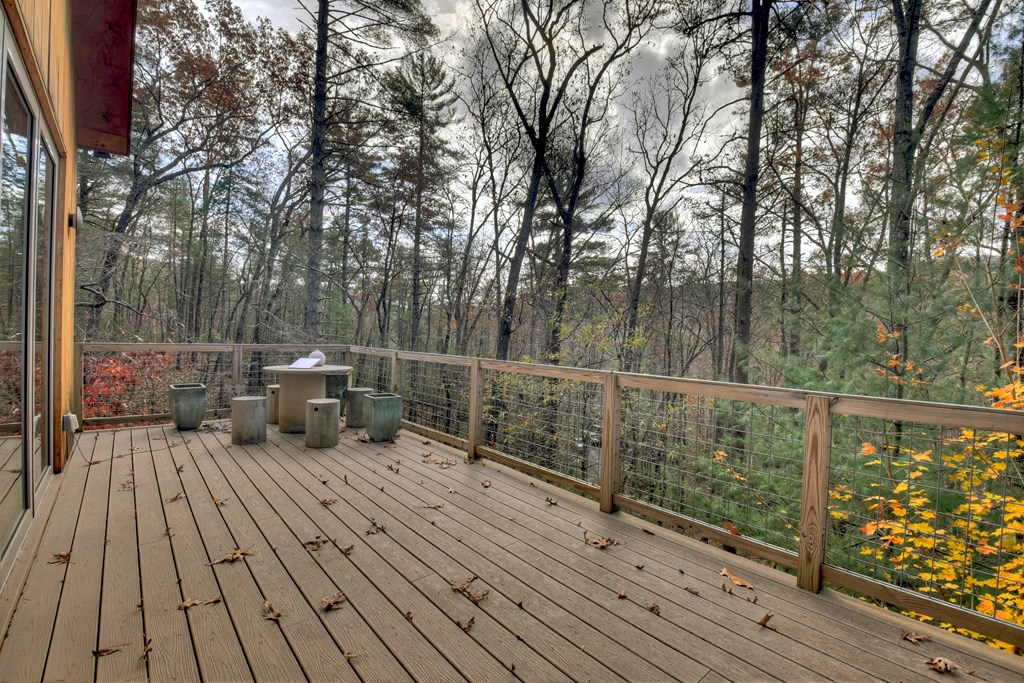 175 Big Creek Road Cherry Log, GA 30522 - Photo 27 of 40 a view of a balcony with wooden floor and bench