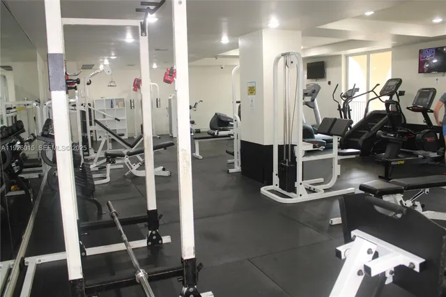a view of a room with gym equipment