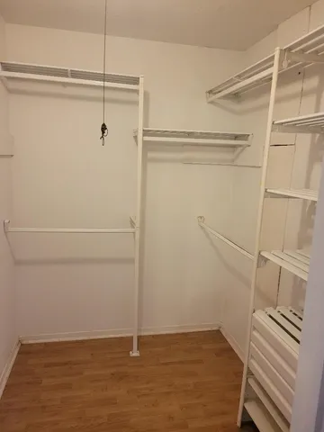 a view of an empty walk in closet
