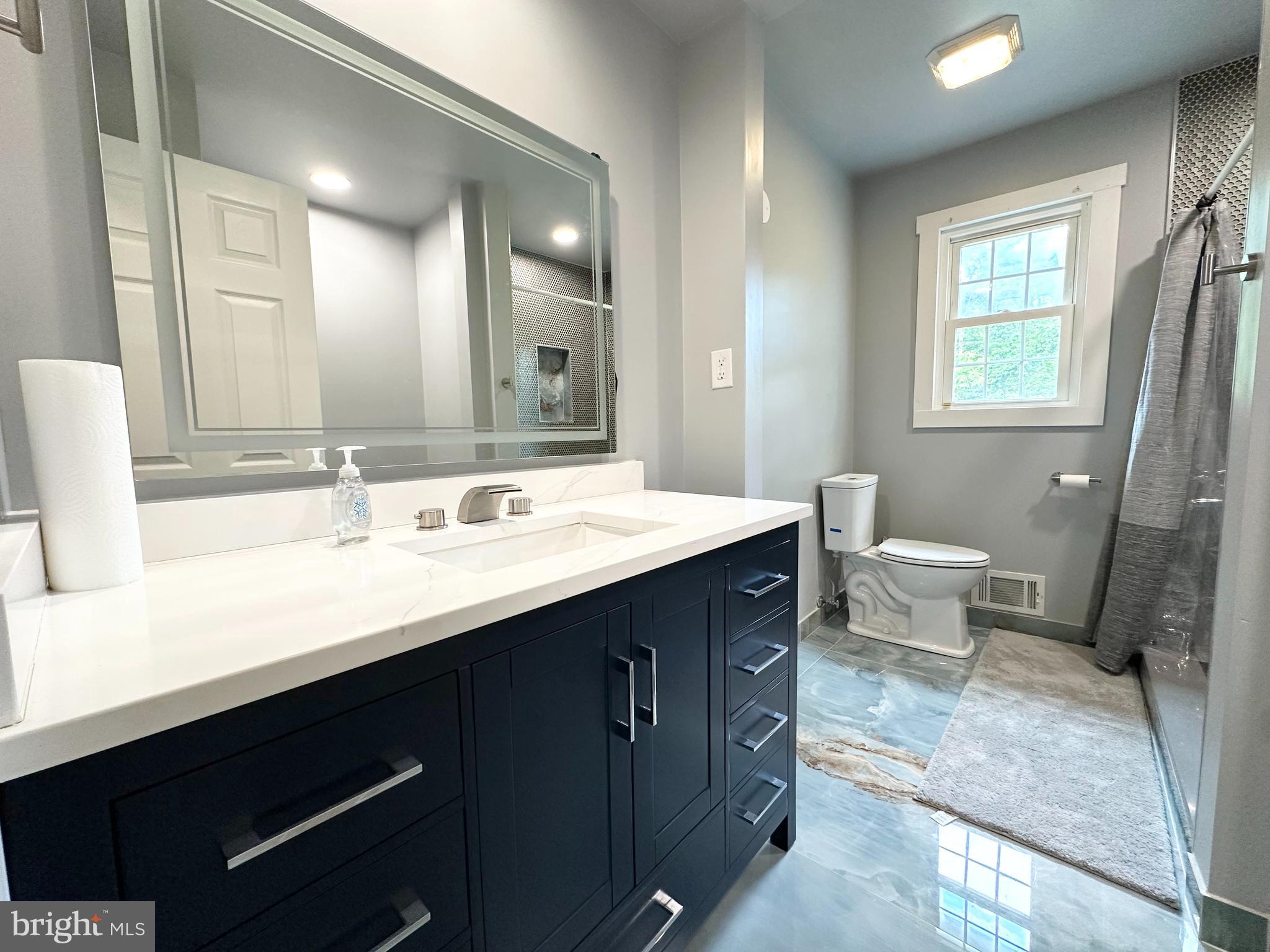 9805 Binyon Court Fort Washington, MD 20744 - Photo 16 of 25 a bathroom with a double vanity sink toilet and a mirror