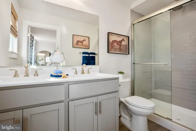 a bathroom with a sink mirror vanity and toilet