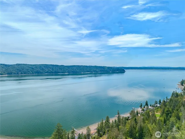 a view of a swimming pool with an ocean view
