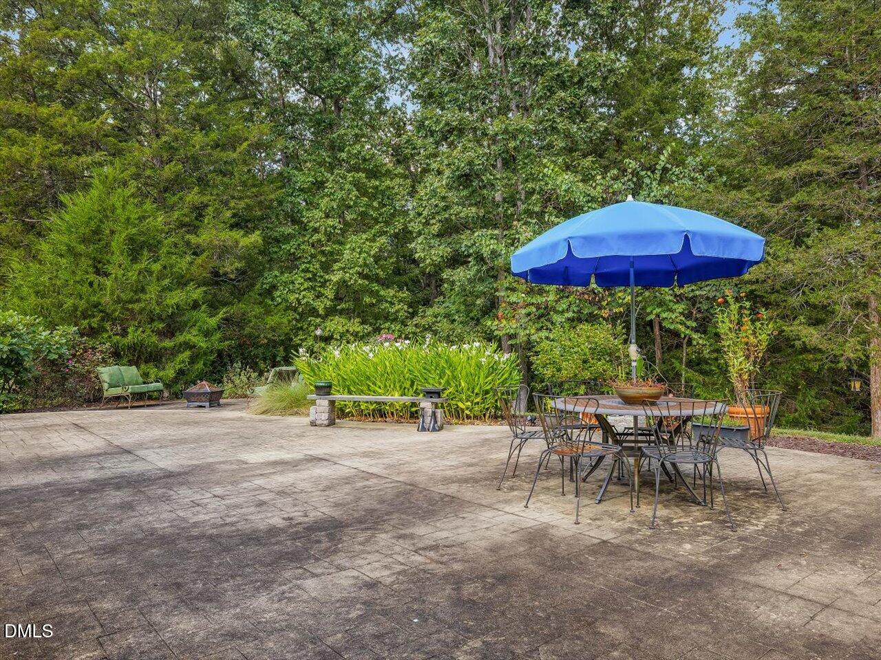 1210 Manco Dairy Road Pittsboro, NC 27312 - Photo 20 of 99 a view of a patio with chairs and table under an umbrella